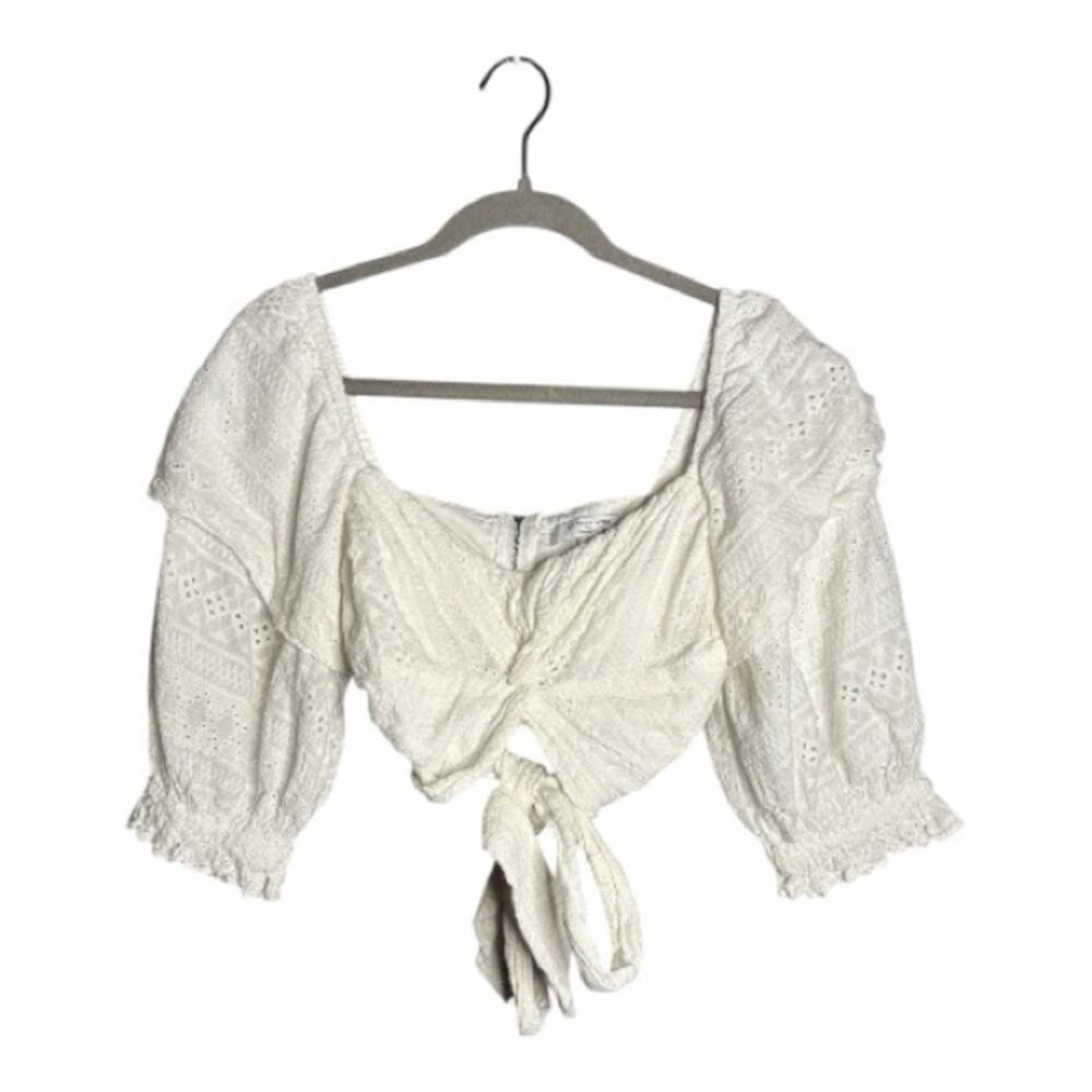 Marissa Webb White Eyelet Cropped Puff Sleeve Top 8